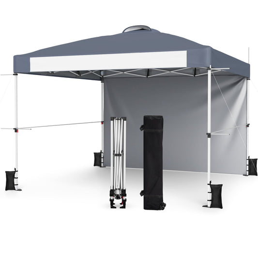 10 x 10 Feet Foldable Commercial Pop-up Canopy with Roller Bag and Banner Strip, Gray Canopies Gray at Gallery Canada