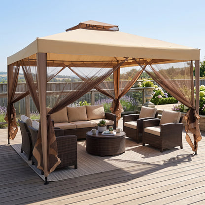 10x10 Ft Patio Canopy Gazebo with Netting, Yellow