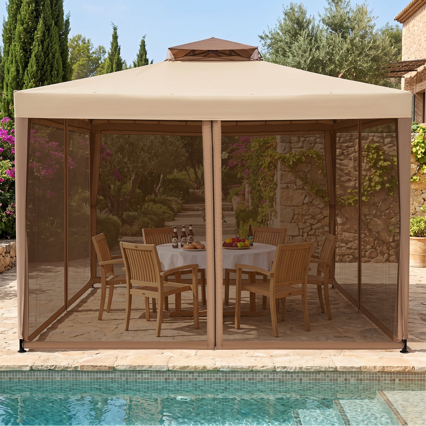 10x10 Ft Patio Canopy Gazebo with Netting, Yellow