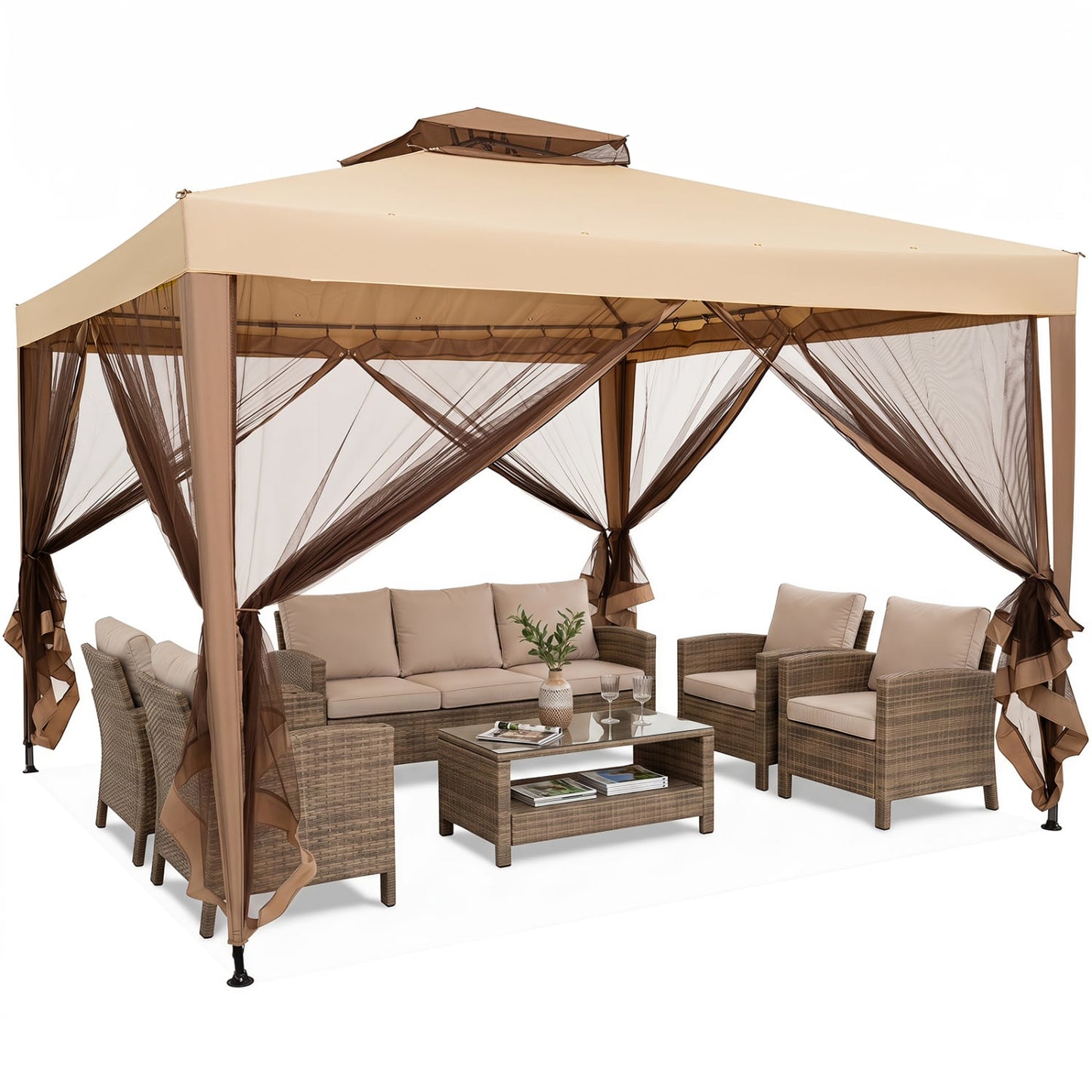 10x10 Ft Patio Canopy Gazebo with Netting, Yellow
