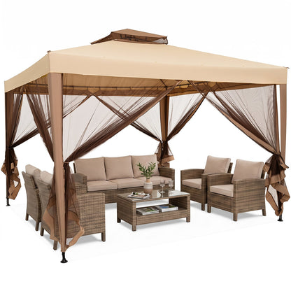 10x10 Ft Patio Canopy Gazebo with Netting, Yellow