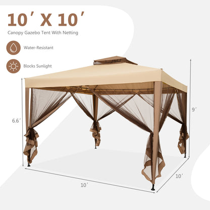 10x10 Ft Patio Canopy Gazebo with Netting, Yellow