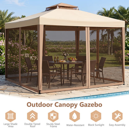 10x10 Ft Patio Canopy Gazebo with Netting, Yellow