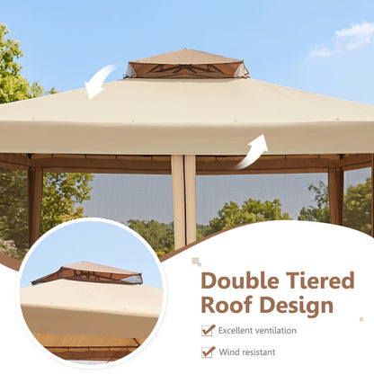 10x10 Ft Patio Canopy Gazebo with Netting, Yellow