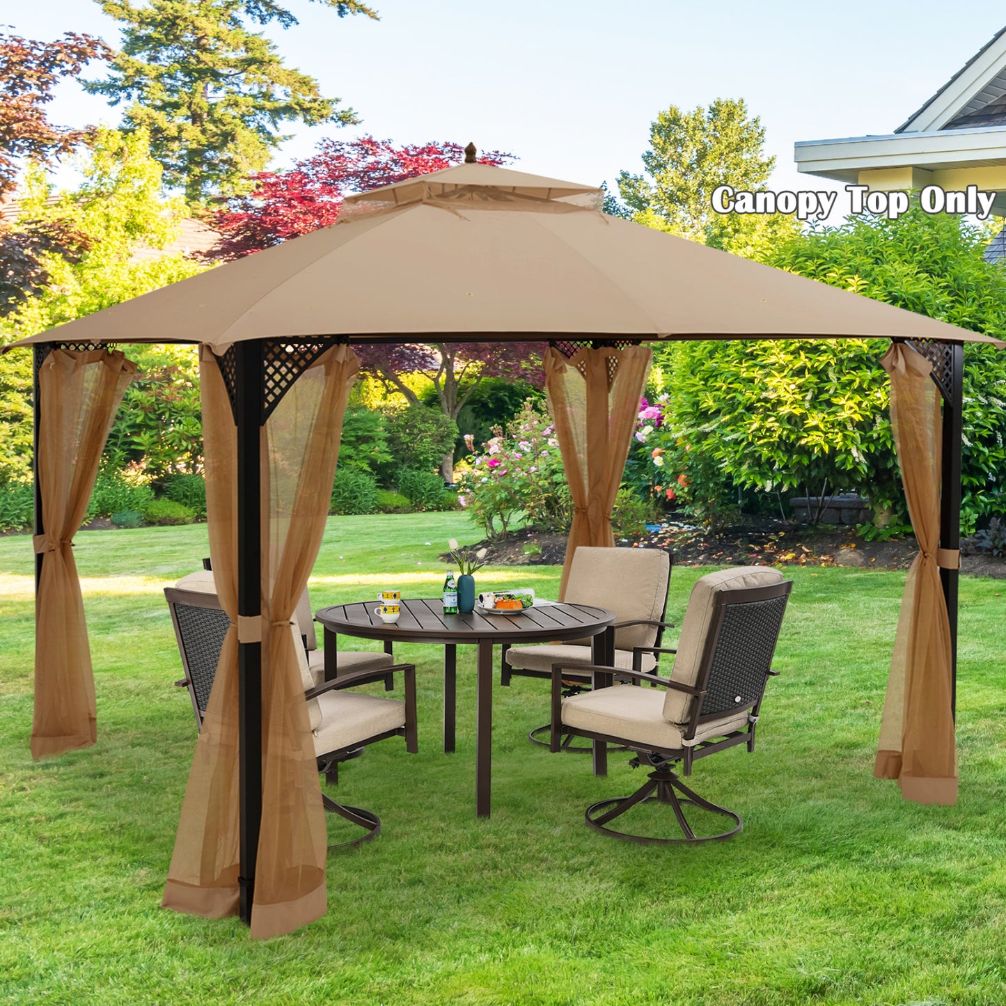 10 x 12 Feet Gazebo Top, Air Vent, Drainage Holes, Brown Gazebos at Gallery Canada