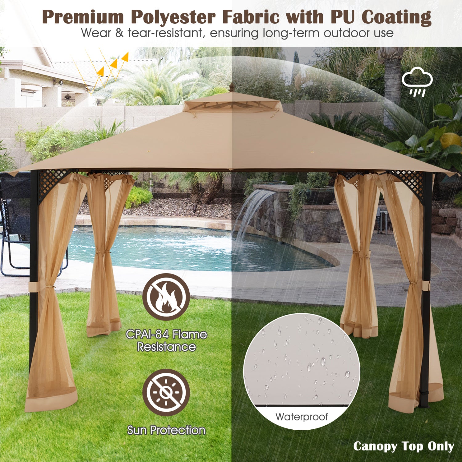 10 x 12 Feet Gazebo Top, Air Vent, Drainage Holes, Brown Gazebos at Gallery Canada