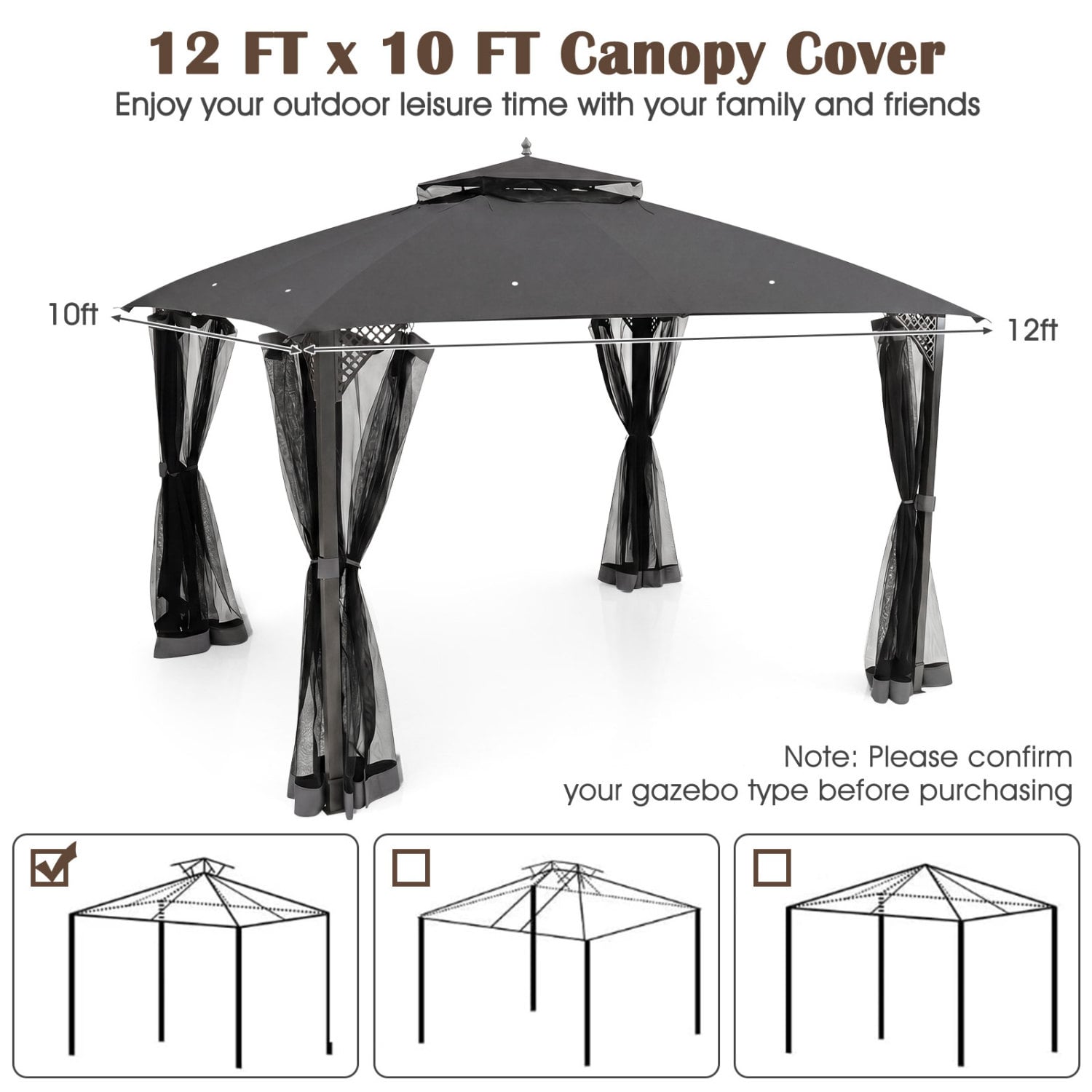 10 X 12 Ft Gazebo Replacement Top, Gray Gazebos at Gallery Canada