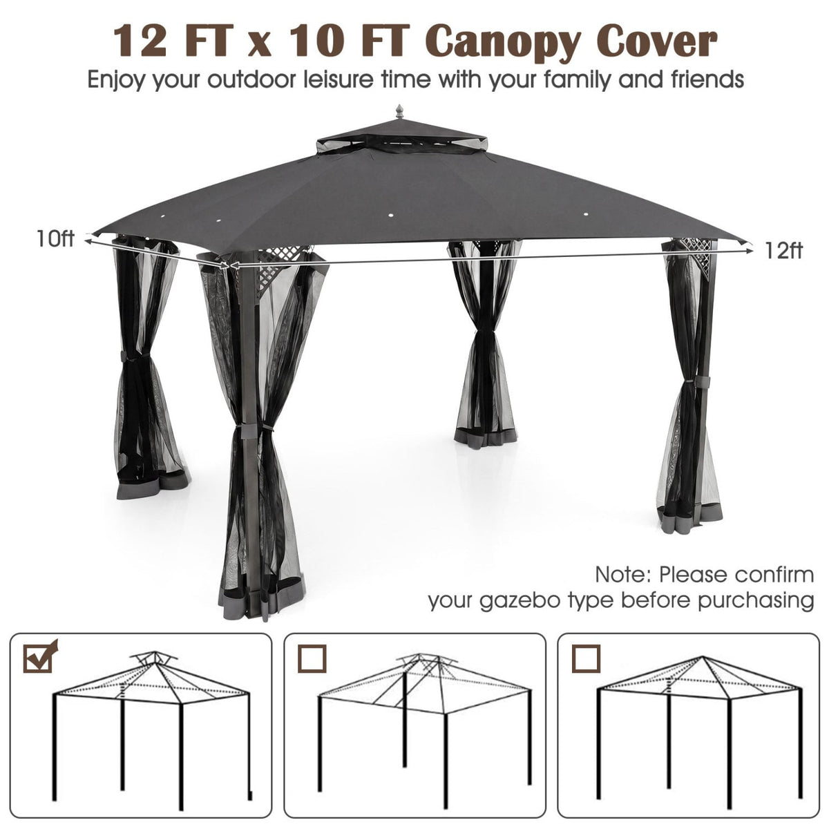 10 X 12 Ft Gazebo Replacement Top, Gray Gazebos at Gallery Canada
