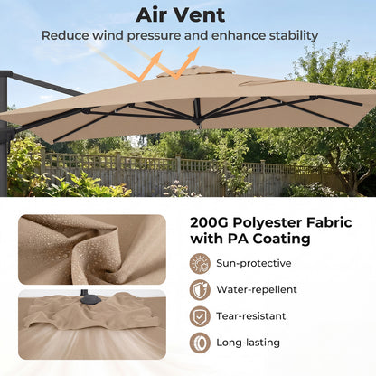 10x13 FT Cantilever Patio Umbrella, 360 Rotation, 5 Tilts, Brown Outdoor Umbrellas at Gallery Canada