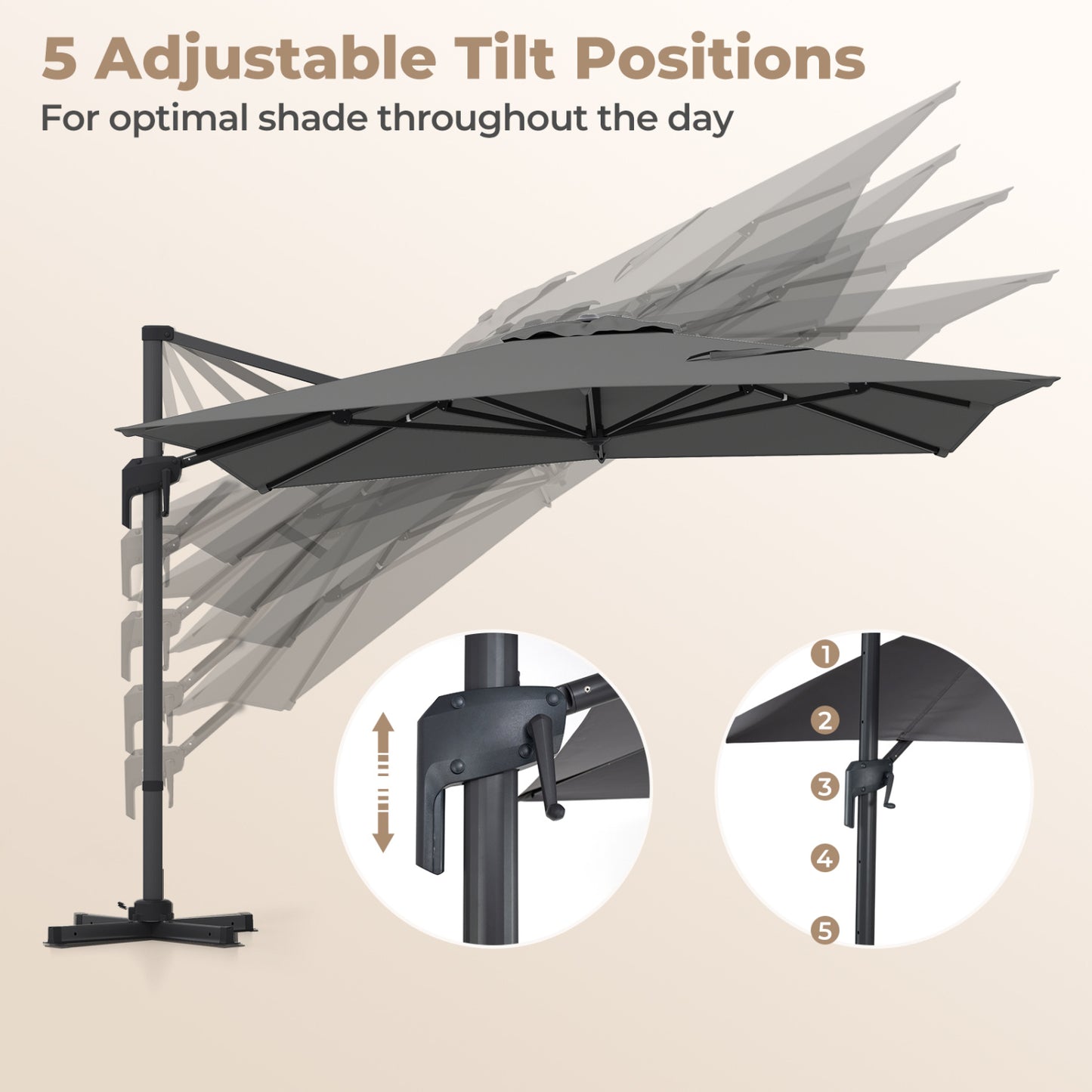 10x13 Ft Cantilever Patio Umbrella, Gray Outdoor Umbrellas at Gallery Canada