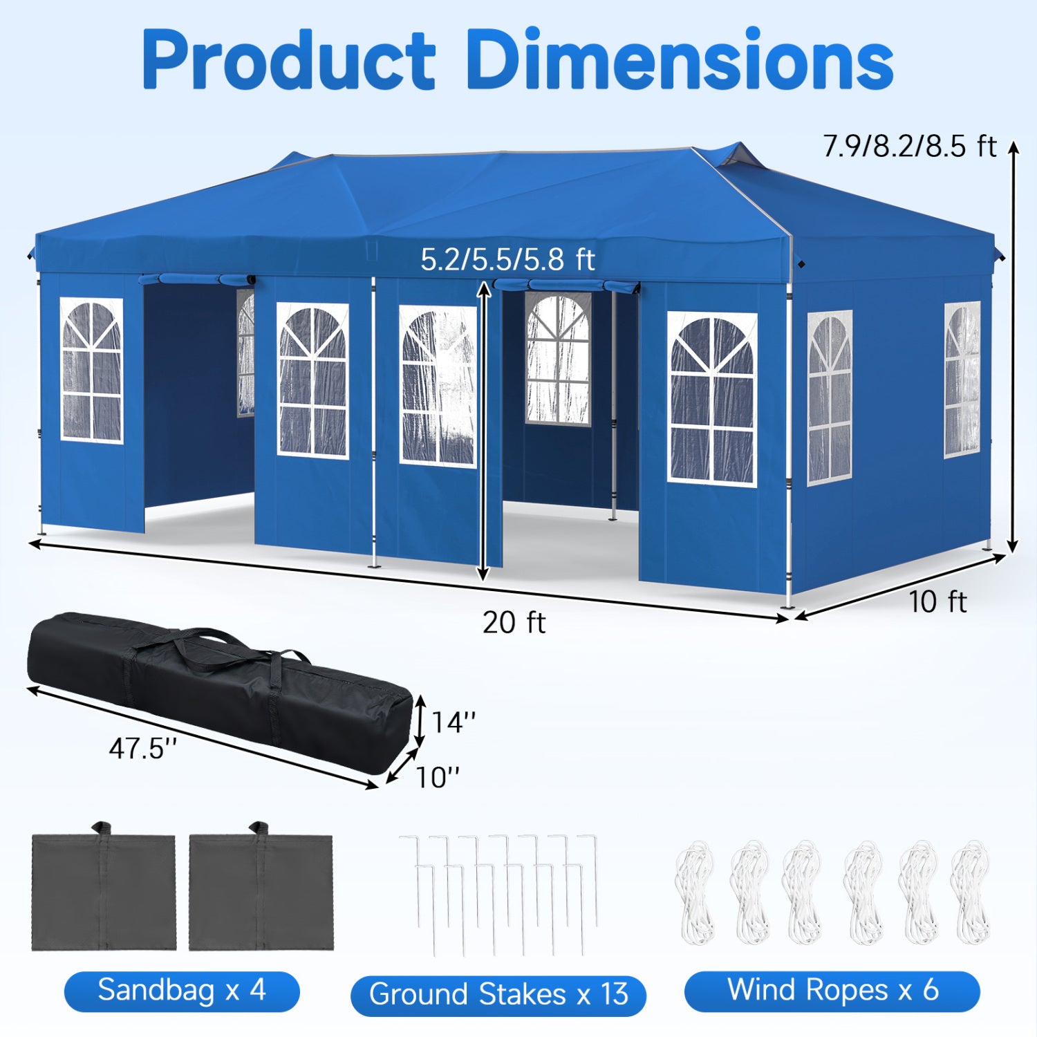 10x20 FT Pop Up Canopy Tent with 6 Sidewalls, Blue Tents at Gallery Canada