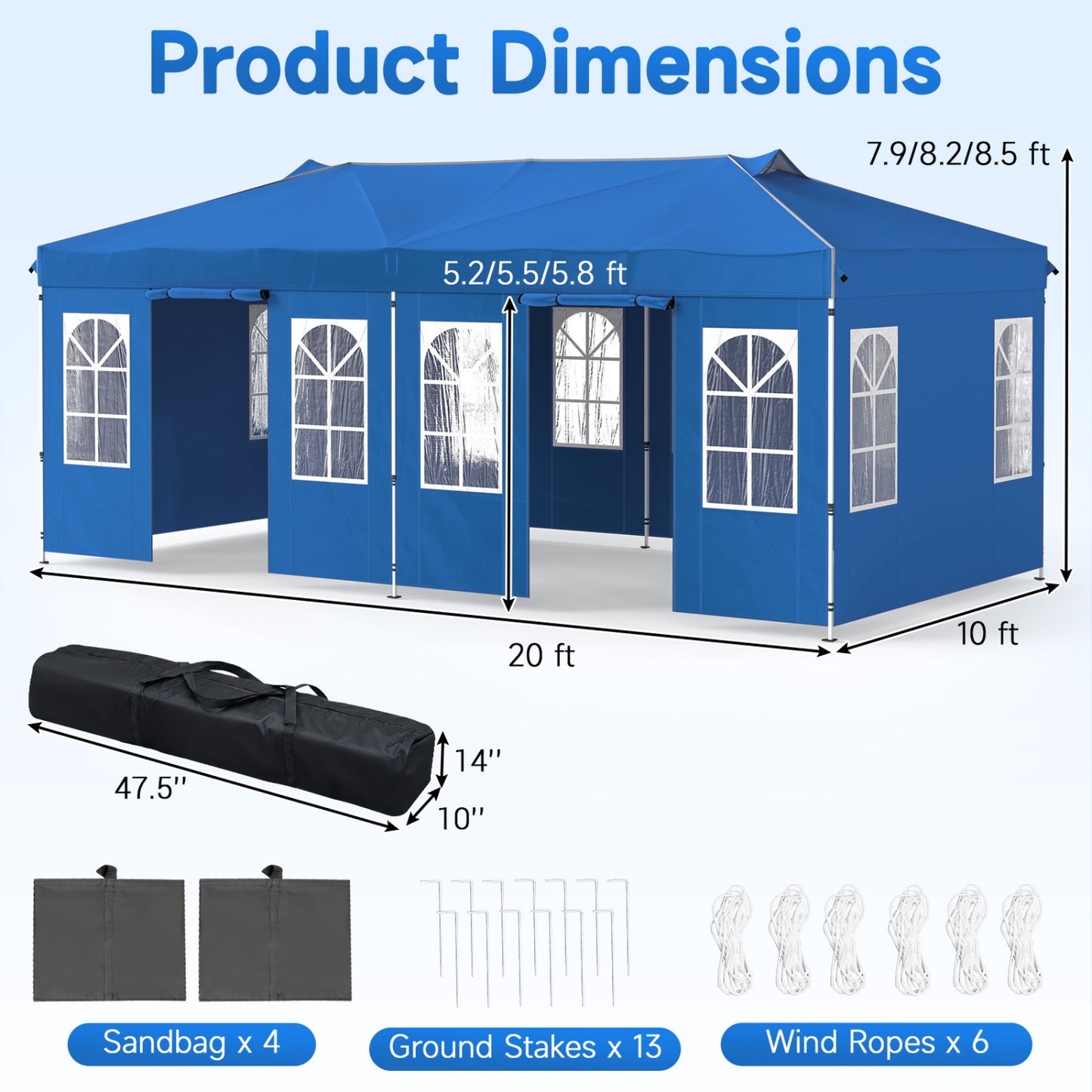 10x20 FT Pop Up Canopy Tent with 6 Sidewalls, Blue Tents at Gallery Canada