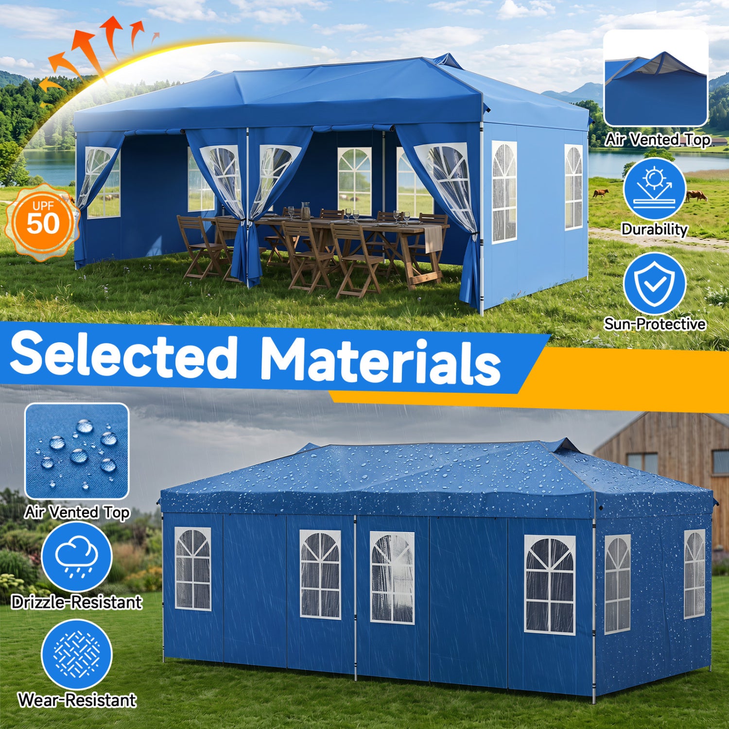 10x20 FT Pop Up Canopy Tent with 6 Sidewalls, Blue Tents at Gallery Canada