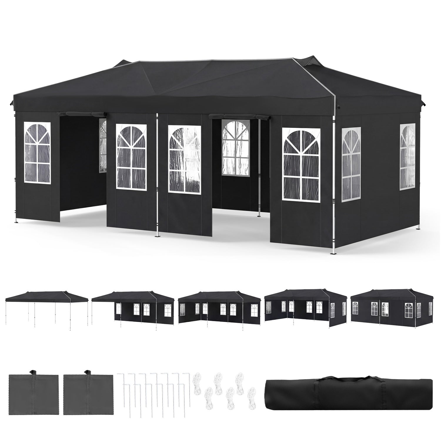 10x20 Ft Pop Up Canopy Tent with 6 Sidewalls, Black Tents Black at Gallery Canada