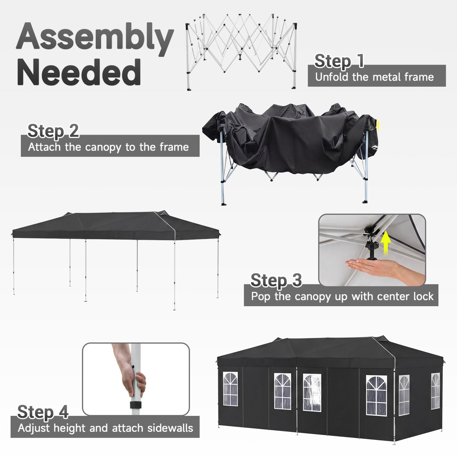 10x20 Ft Pop Up Canopy Tent with 6 Sidewalls, Black Tents at Gallery Canada