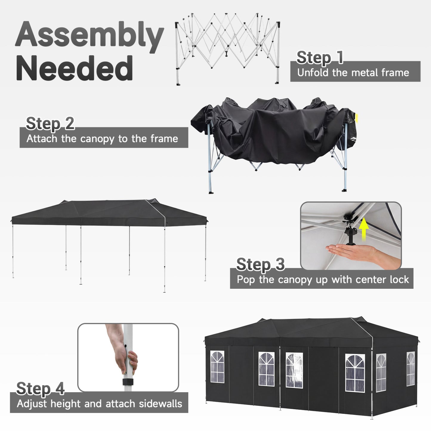 10x20 Ft Pop Up Canopy Tent with 6 Sidewalls, Black Tents at Gallery Canada