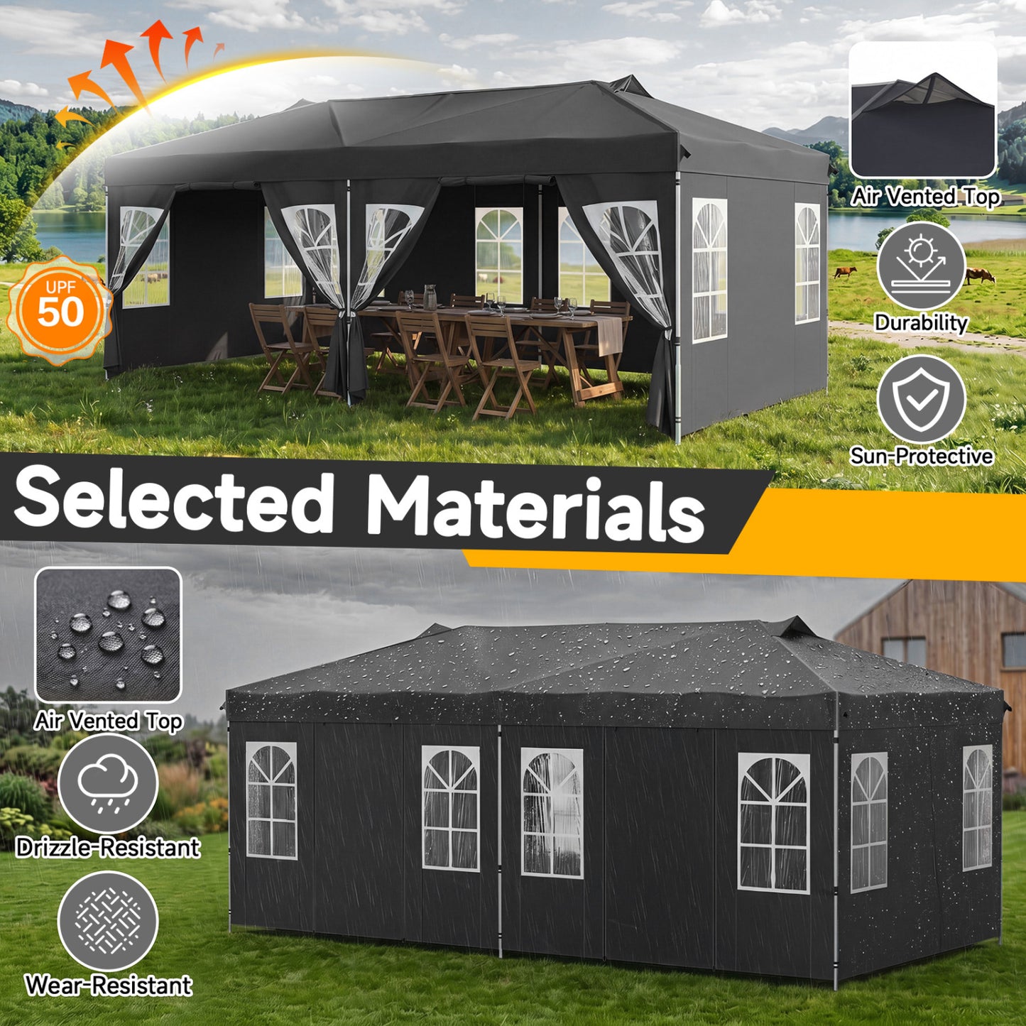 10x20 Ft Pop Up Canopy Tent with 6 Sidewalls, Black Tents at Gallery Canada