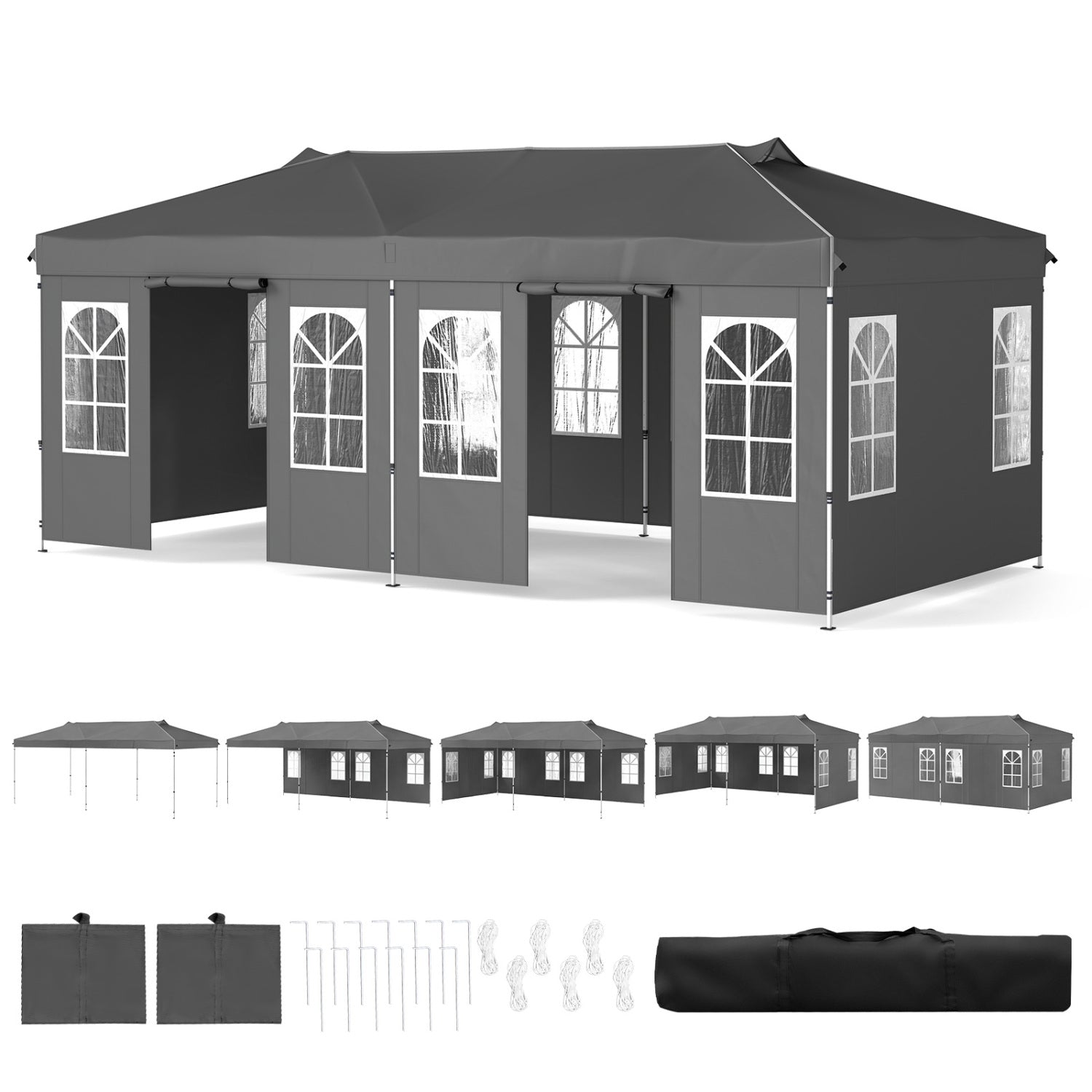 10 x 20 FT Pop Up Canopy Tent With 6 Sidewalls, Gray Tents Gray at Gallery Canada