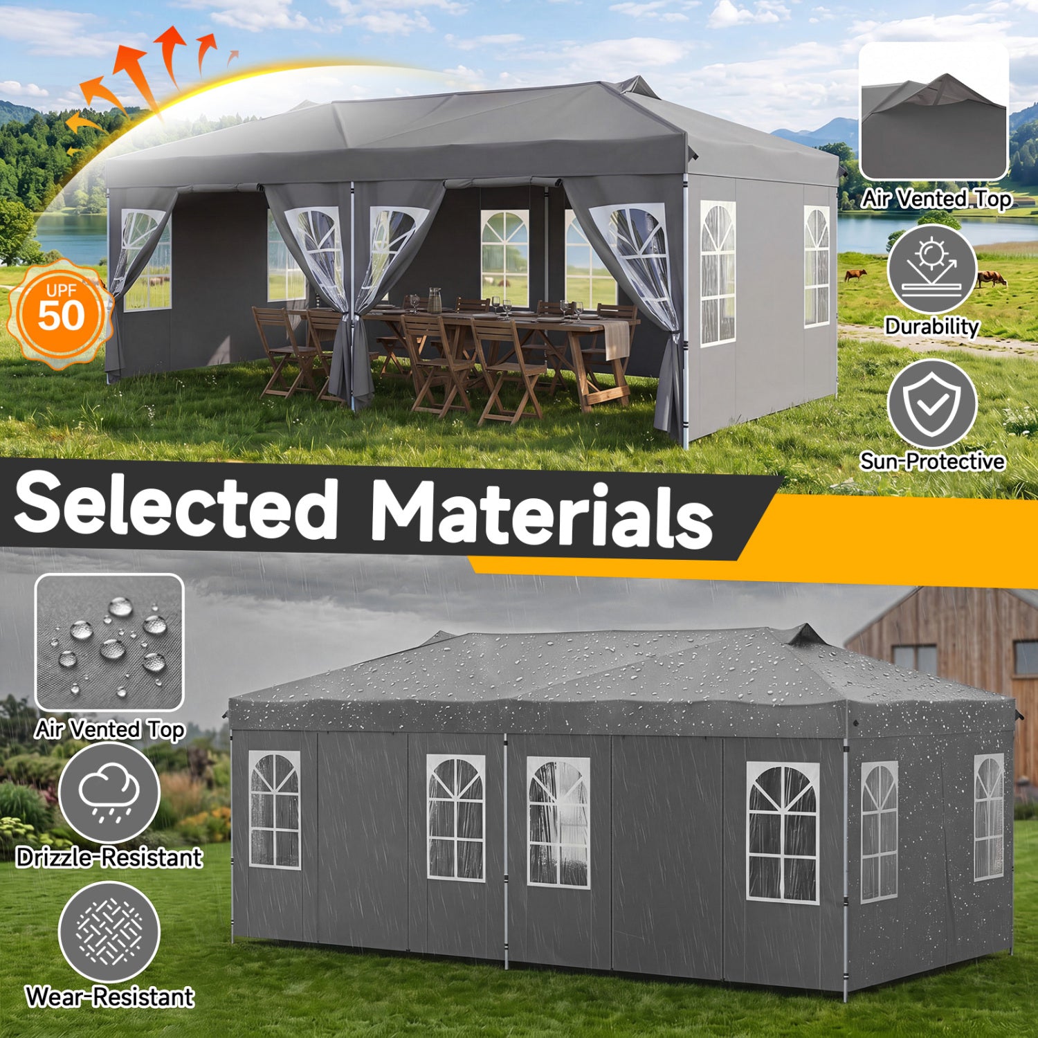 10 x 20 FT Pop Up Canopy Tent With 6 Sidewalls, Gray Tents at Gallery Canada