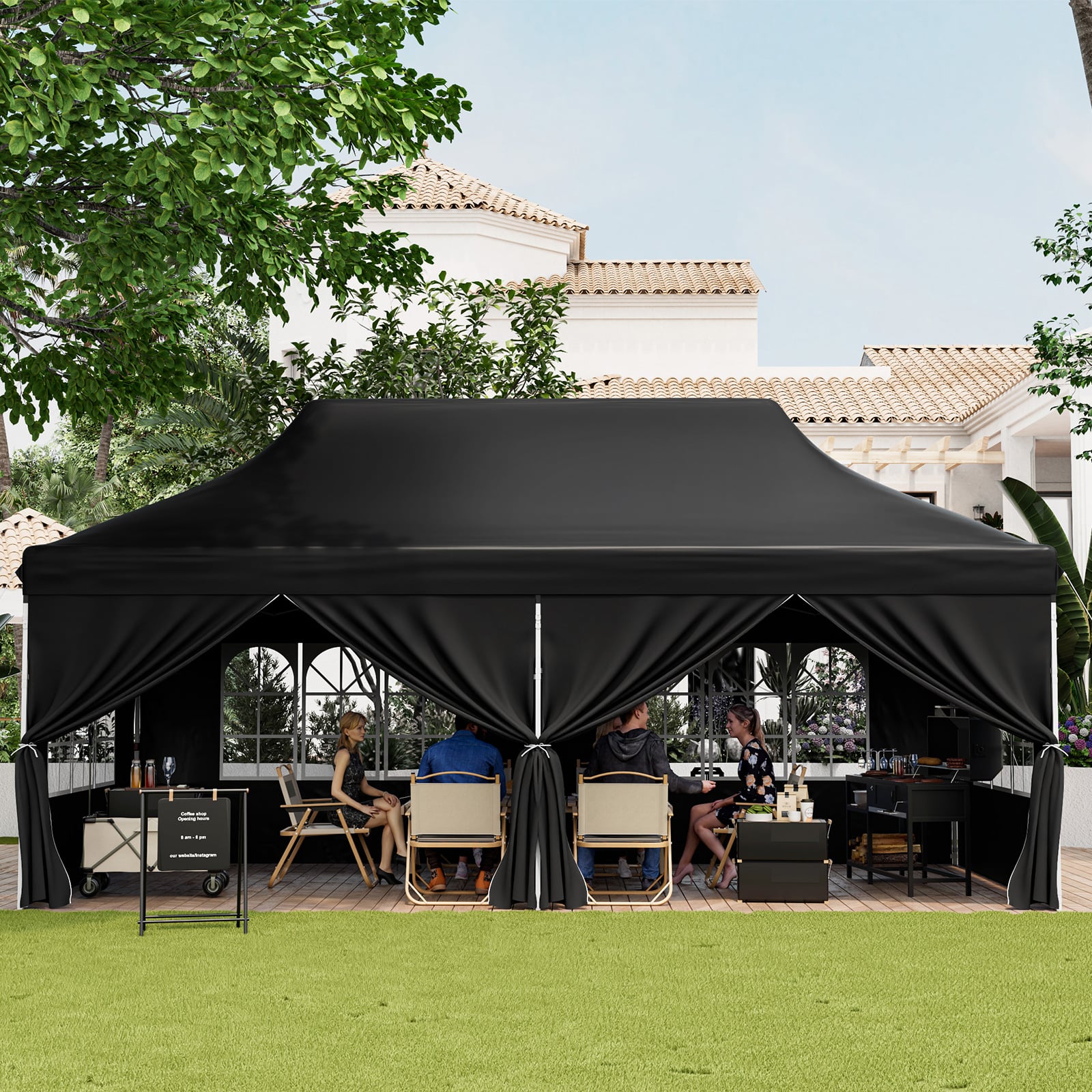 10 x 20 FT Pop Up Canopy, 6 Sidewalls With Windows, Carrying Bag, Black Canopies at Gallery Canada