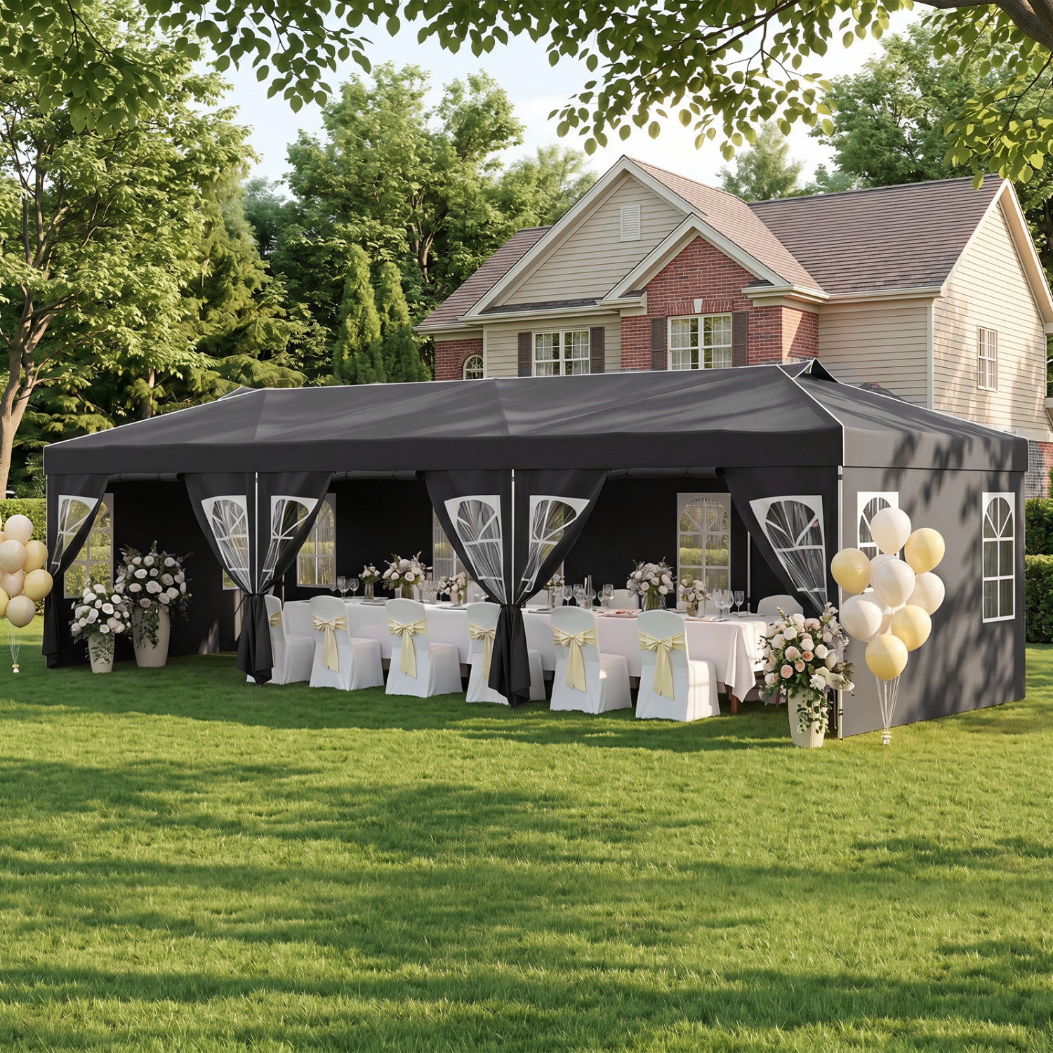 10 X 30 FT Pop Up Canopy Tent With 8 Sidewalls, Black Canopies at Gallery Canada