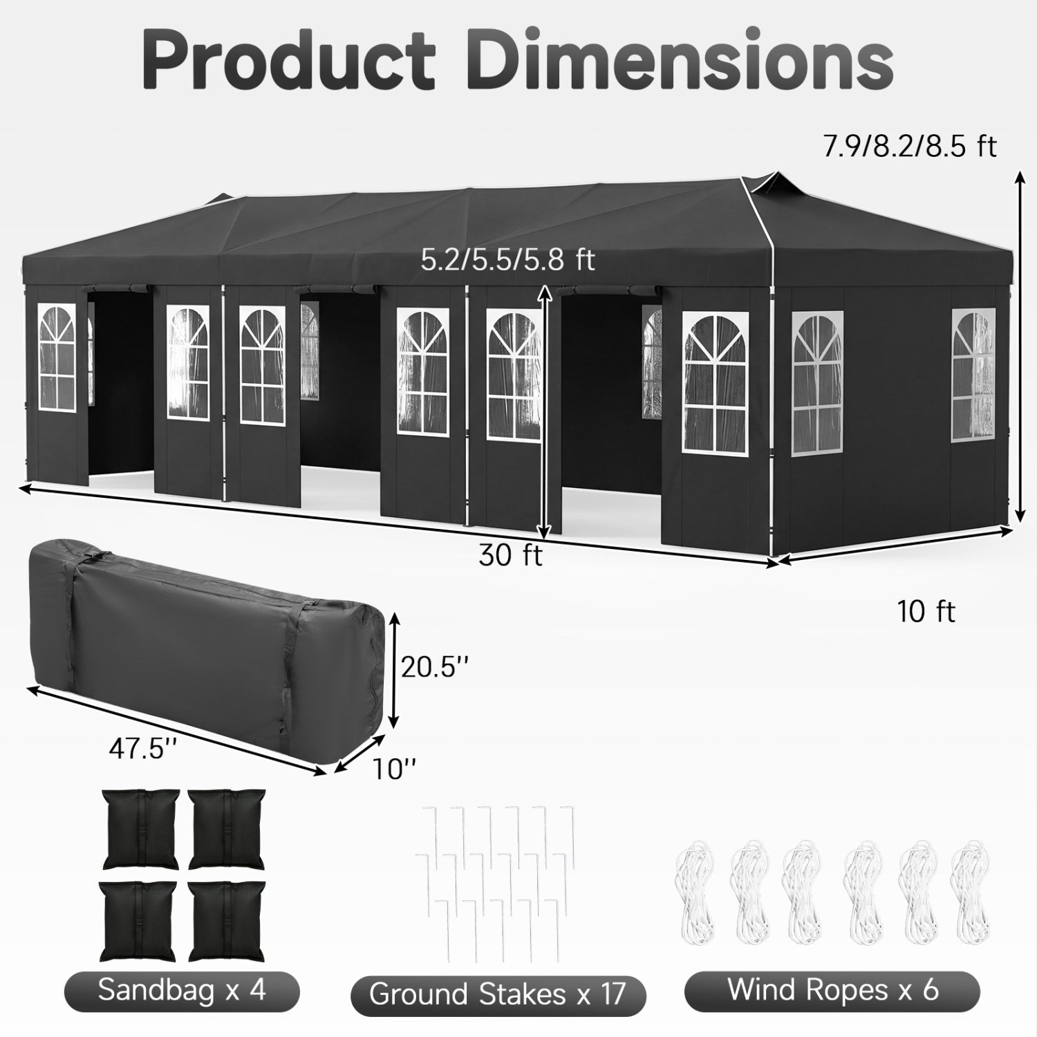10 X 30 FT Pop Up Canopy Tent With 8 Sidewalls, Black Canopies at Gallery Canada