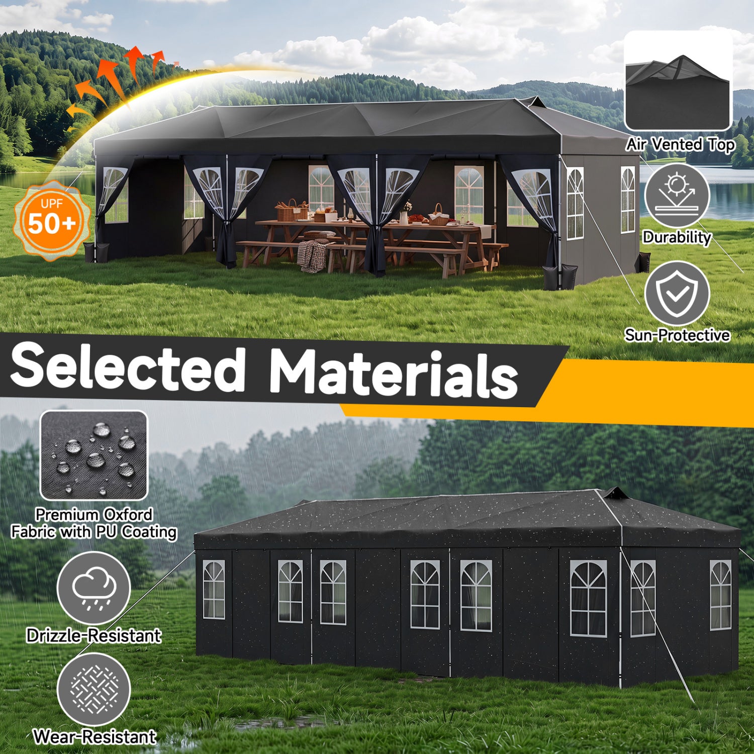 10 X 30 FT Pop Up Canopy Tent With 8 Sidewalls, Black Canopies at Gallery Canada