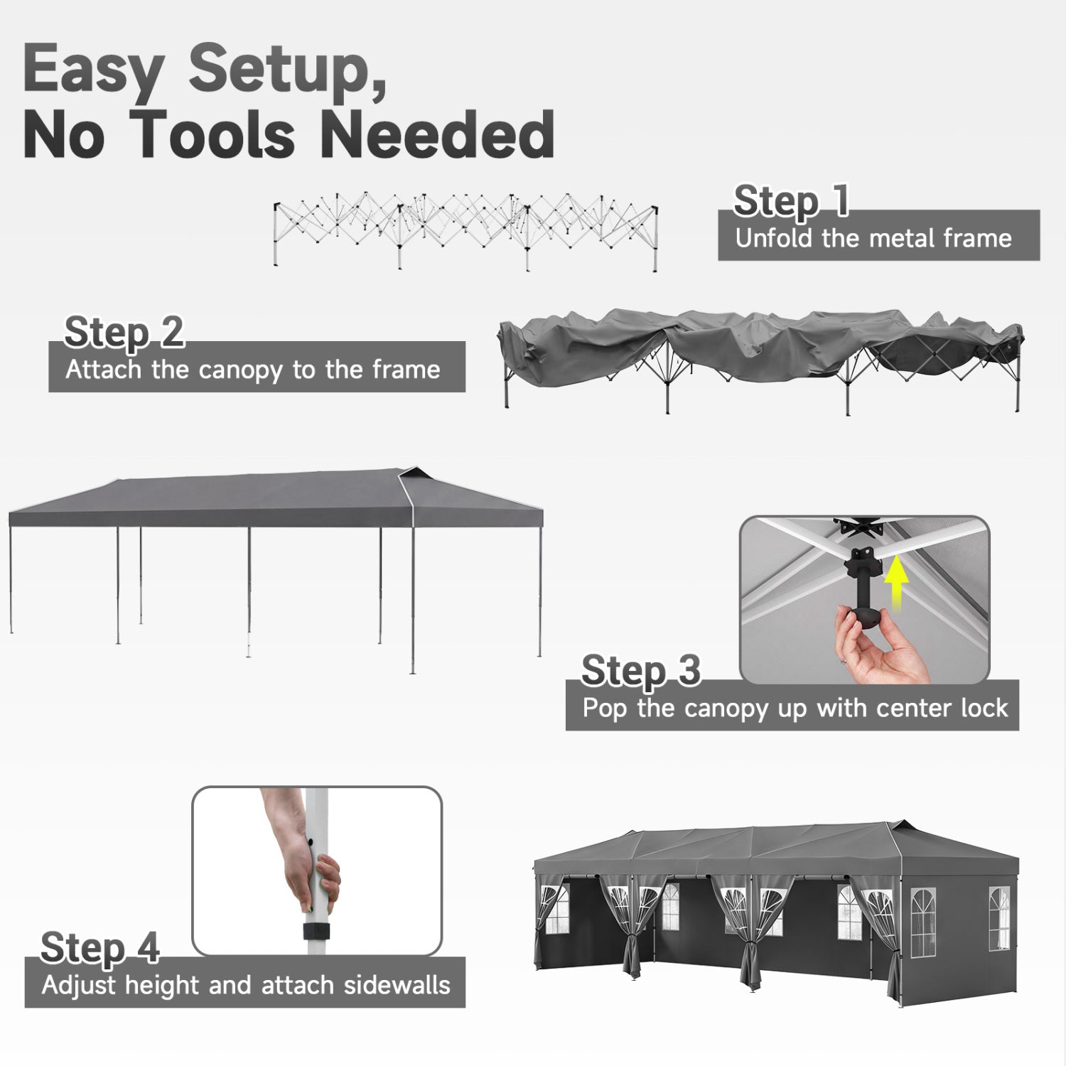 10 X 30 Ft Pop Up Canopy Tent with 8 Sidewalls, Gray Canopies at Gallery Canada