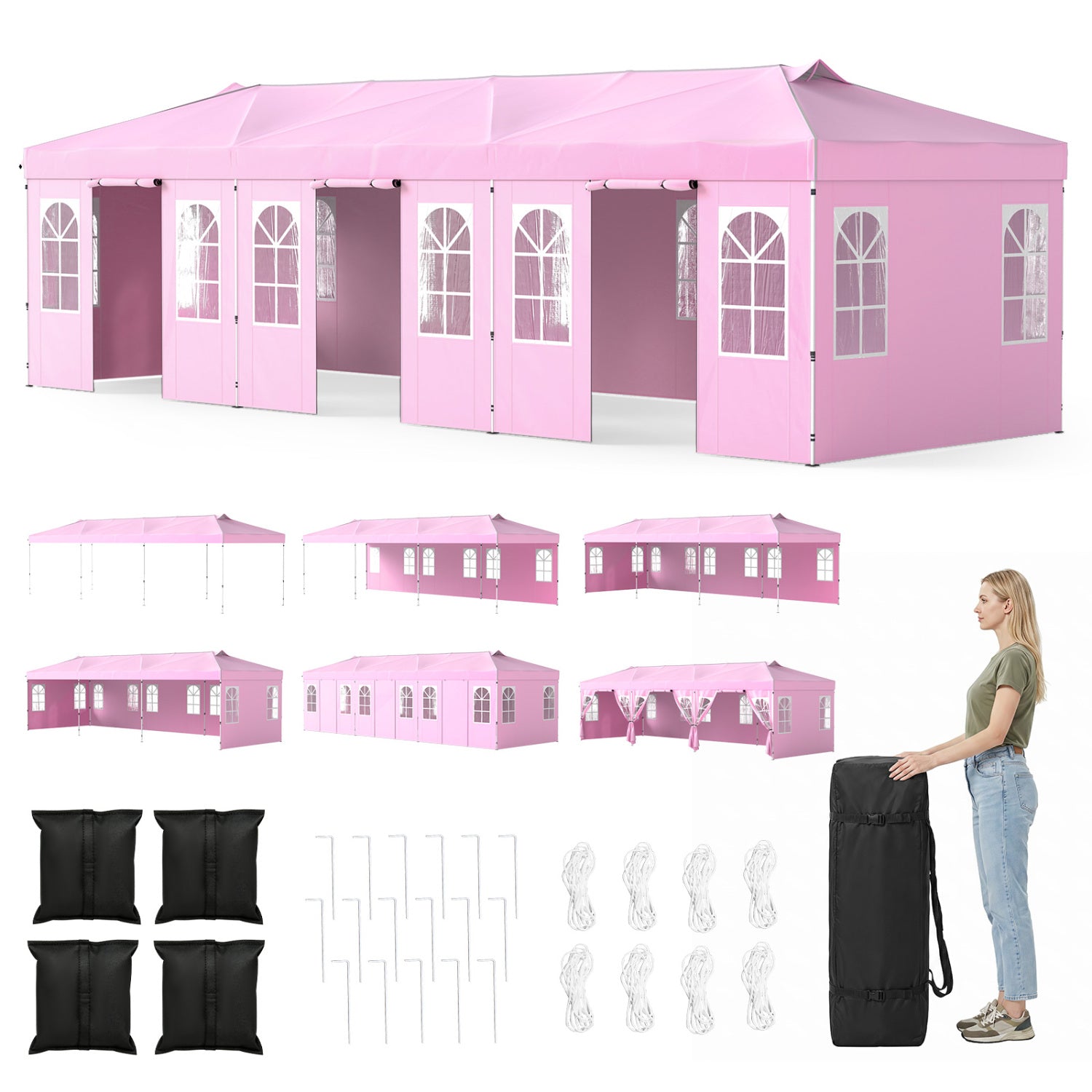 10x30 Ft Pop Up Canopy Tent With 8 Sidewalls, Adjustable Height, Pink Canopies Pink at Gallery Canada