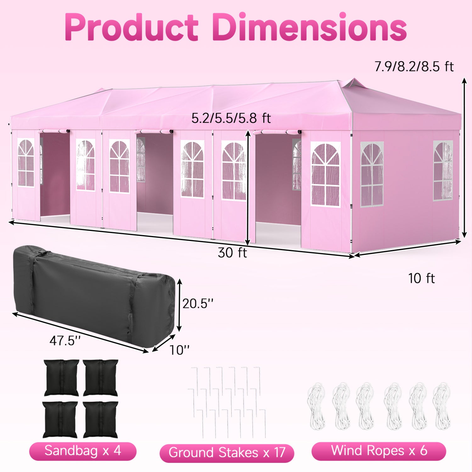 10x30 Ft Pop Up Canopy Tent With 8 Sidewalls, Adjustable Height, Pink Canopies at Gallery Canada