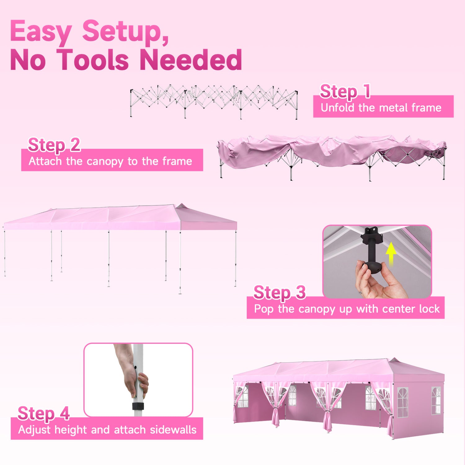 10x30 Ft Pop Up Canopy Tent With 8 Sidewalls, Adjustable Height, Pink Canopies at Gallery Canada