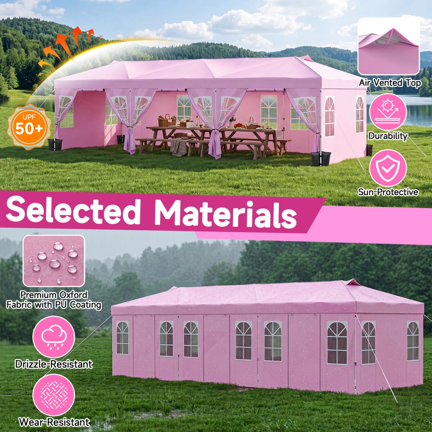 10x30 Ft Pop Up Canopy Tent With 8 Sidewalls, Adjustable Height, Pink Canopies at Gallery Canada