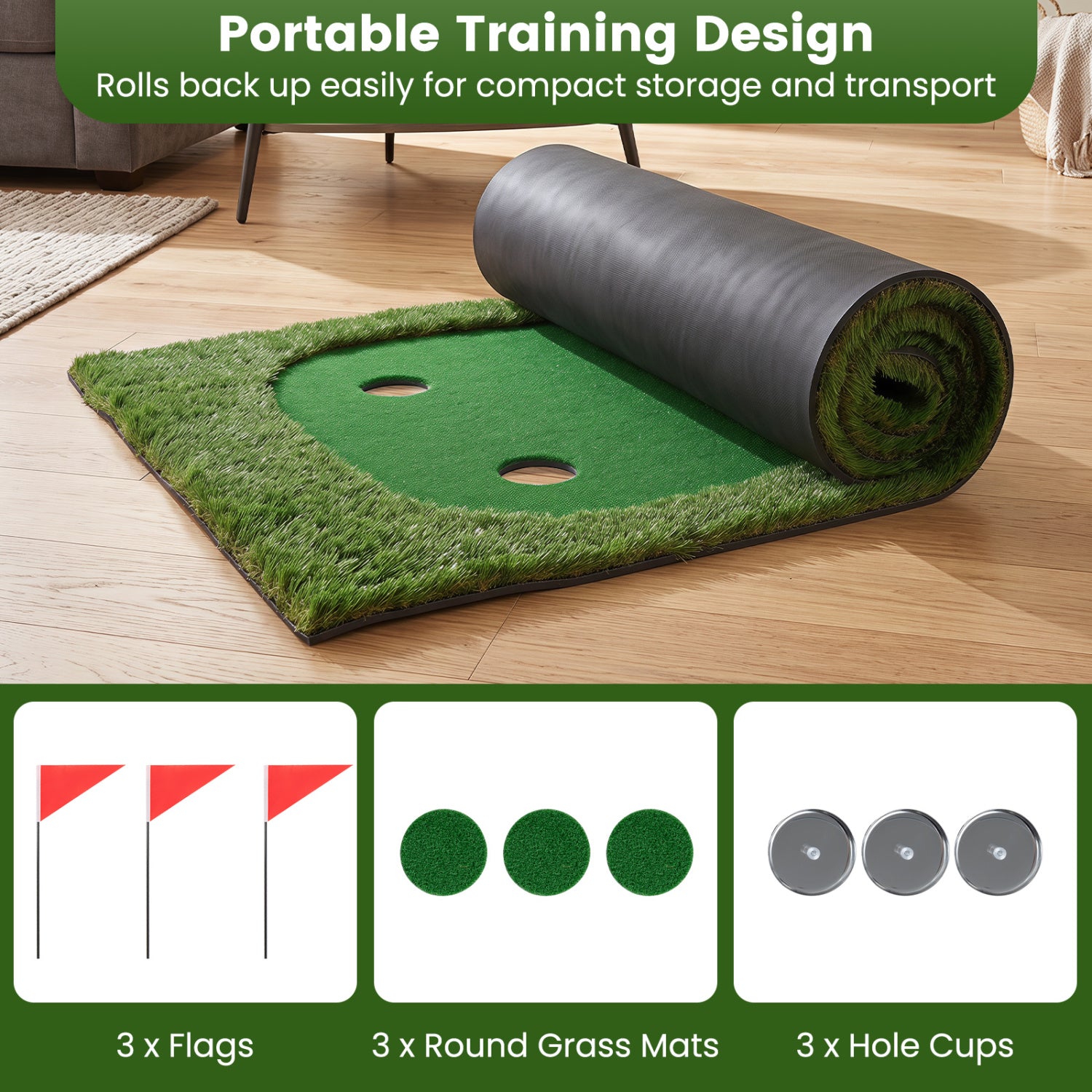 Golf Putting Green, 3 Hole Cups & Flags Golf at Gallery Canada
