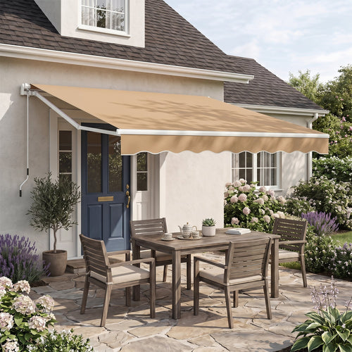 10 x 8.2 Feet Retractable Awning, Manual Crank Handle, Brown