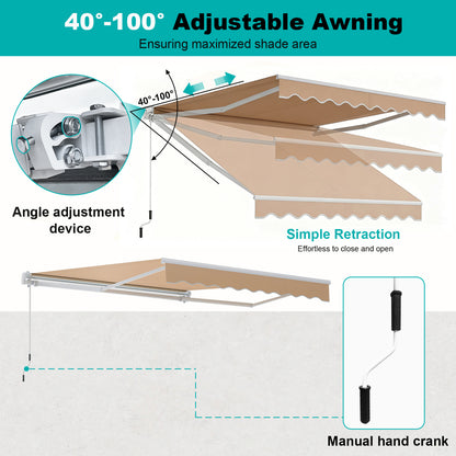 10 x 8.2 Feet Retractable Awning, Manual Crank Handle, Brown Canopies at Gallery Canada