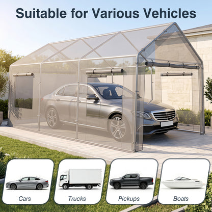 Garage portable 10x20 PI, 2 portes et 4 fenêtres en maille, gris