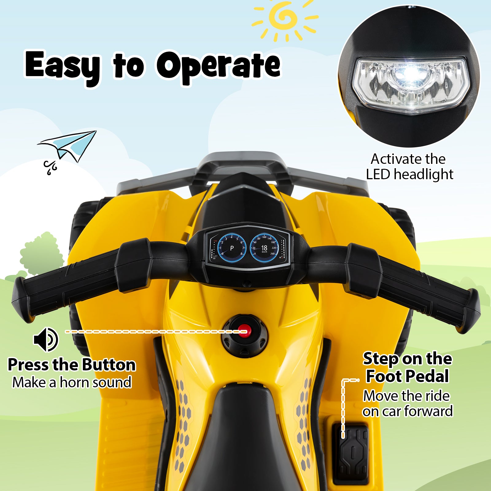 6V Kids Ride On ATV, 18-36 Months Old, With Horn Sound, Yellow Powered Ride On Toys at Gallery Canada