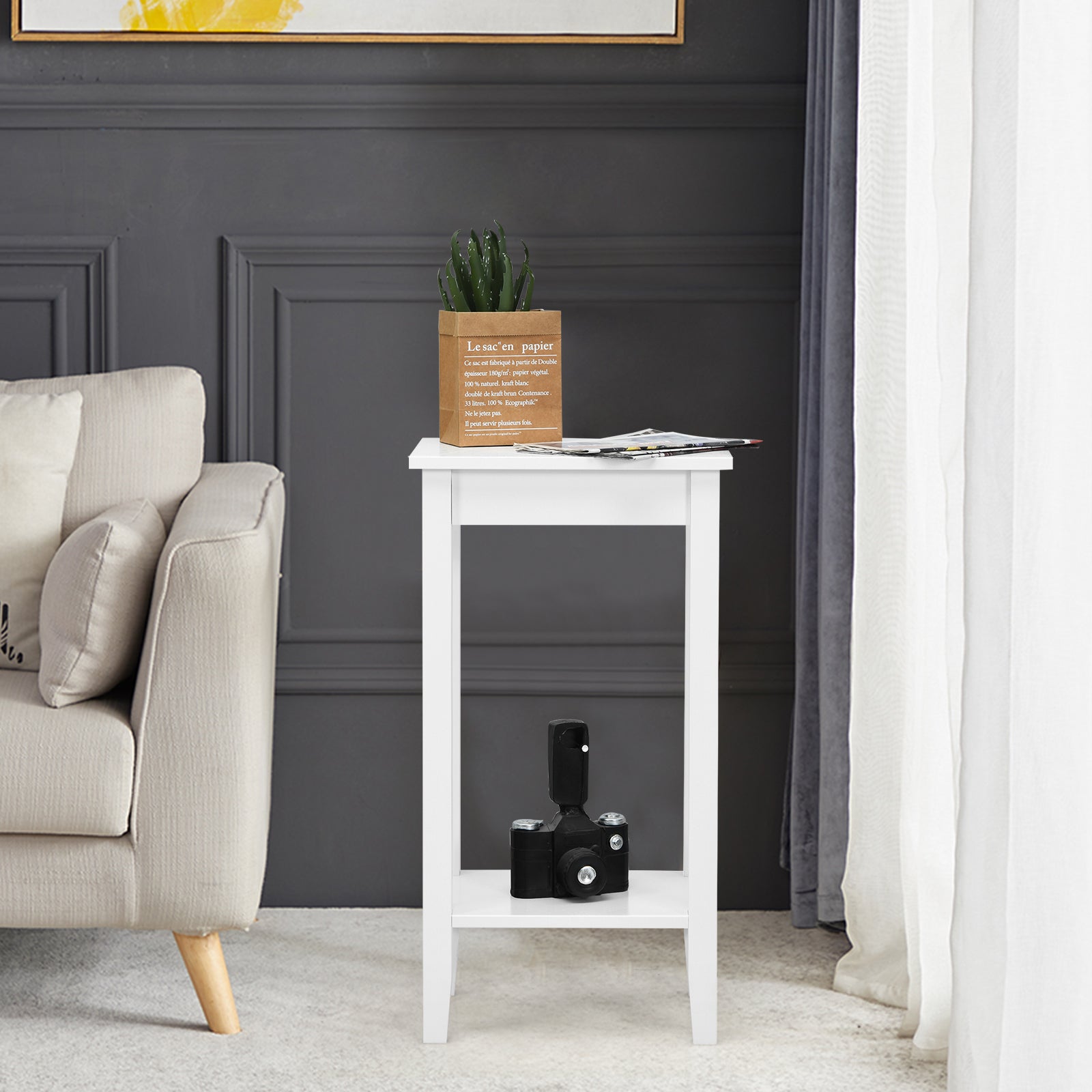 2-Tier End Table With Storage Shelf, Set of 2, White End & Side Tables at Gallery Canada