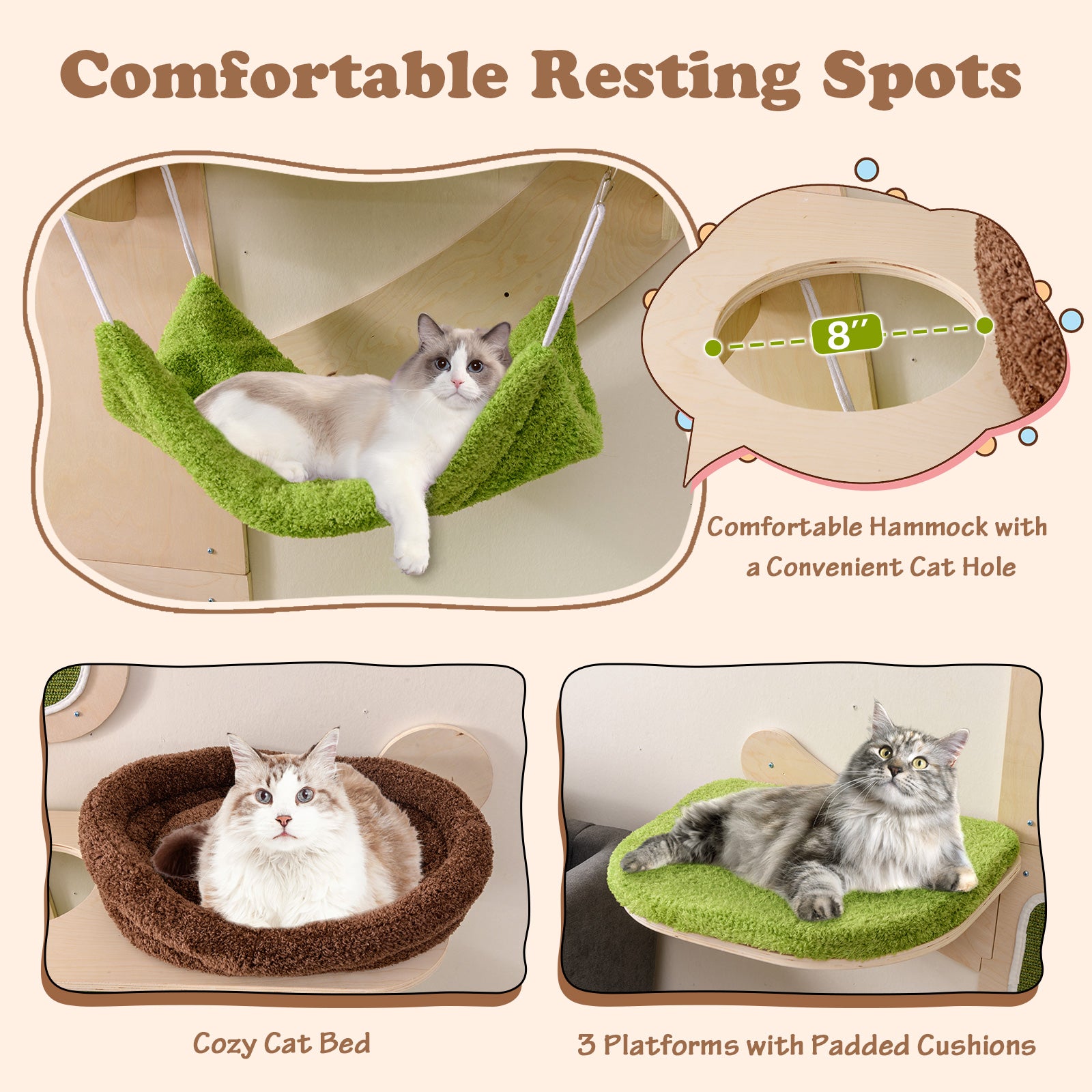 Wall Mounted Cat Tower Shelves With Bed, Green Cat Trees Condos & Scratchers at Gallery Canada