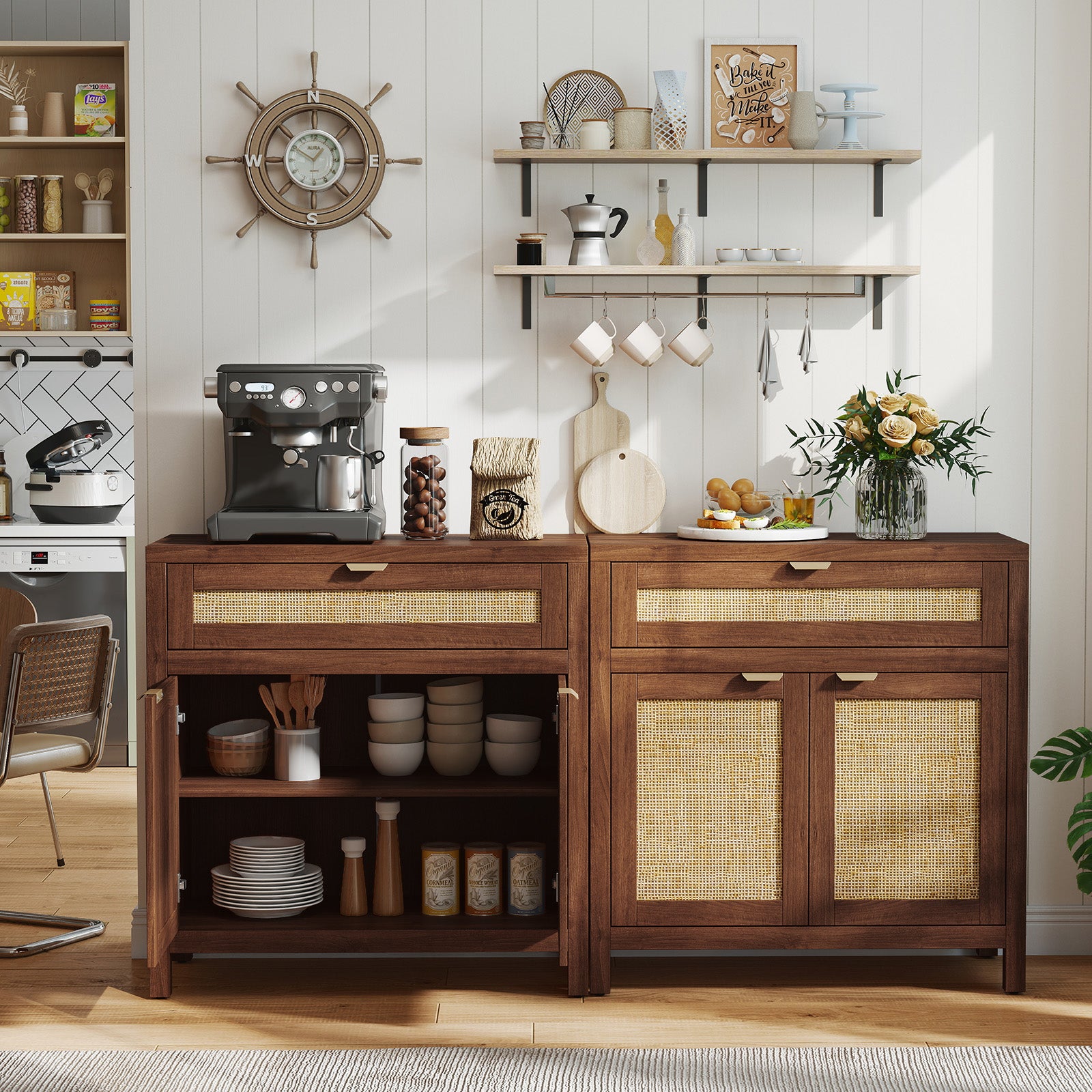 Sideboard Storage Cabinet, Rattan Doors And Drawer, Brown Sideboards Cabinets & Buffets at Gallery Canada