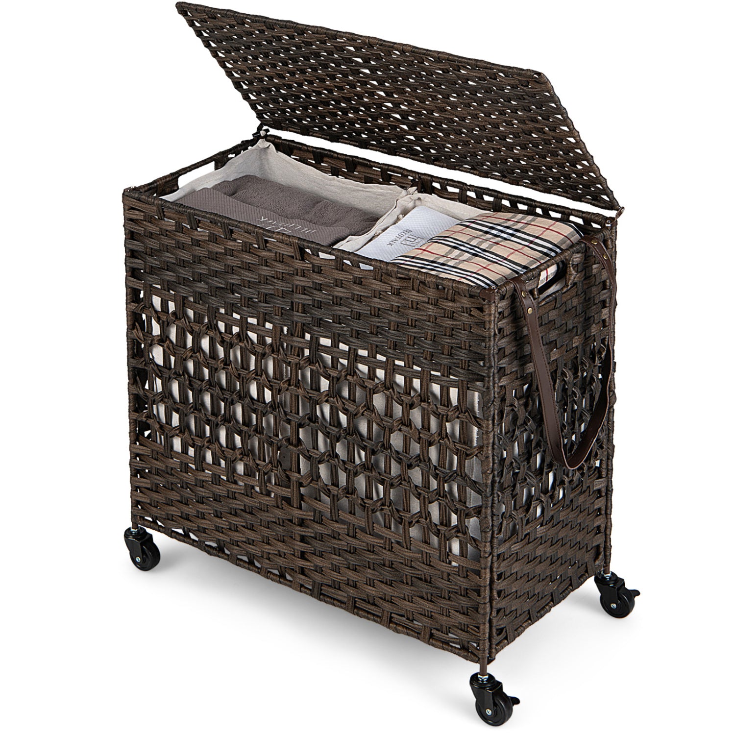110L 2-Section Laundry Hamper, Removable Washable Liner Bags, Brown Laundry Baskets Brown at Gallery Canada