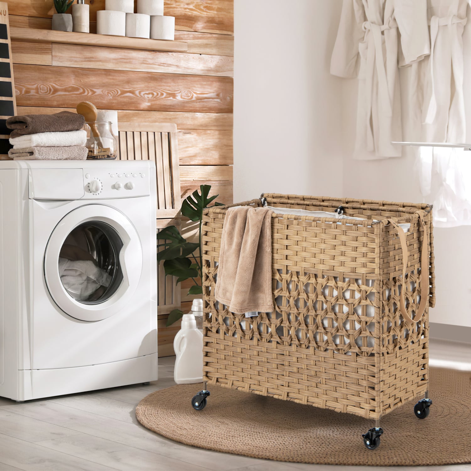 110L 2-Section Laundry Hamper, Removable Washable Liner Bags, Natural Laundry Baskets at Gallery Canada