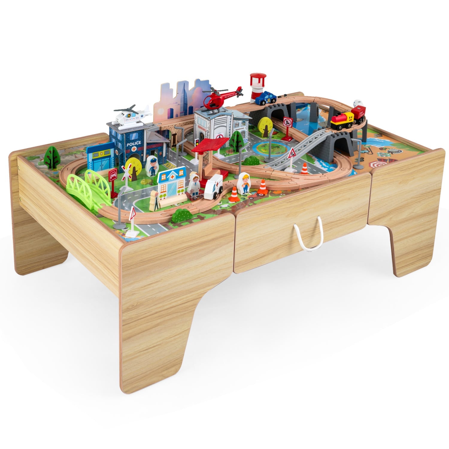 110-Piece Wooden Train Table For Toddlers 3+ Years Old Learning Toys Natural at Gallery Canada