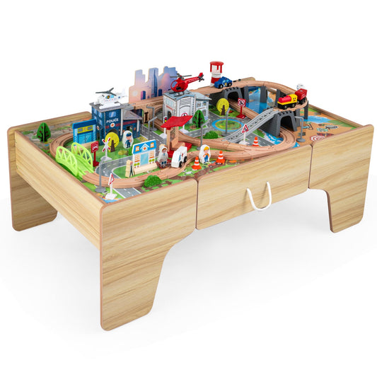 110-Piece Wooden Train Table For Toddlers 3+ Years Old Learning Toys Natural at Gallery Canada