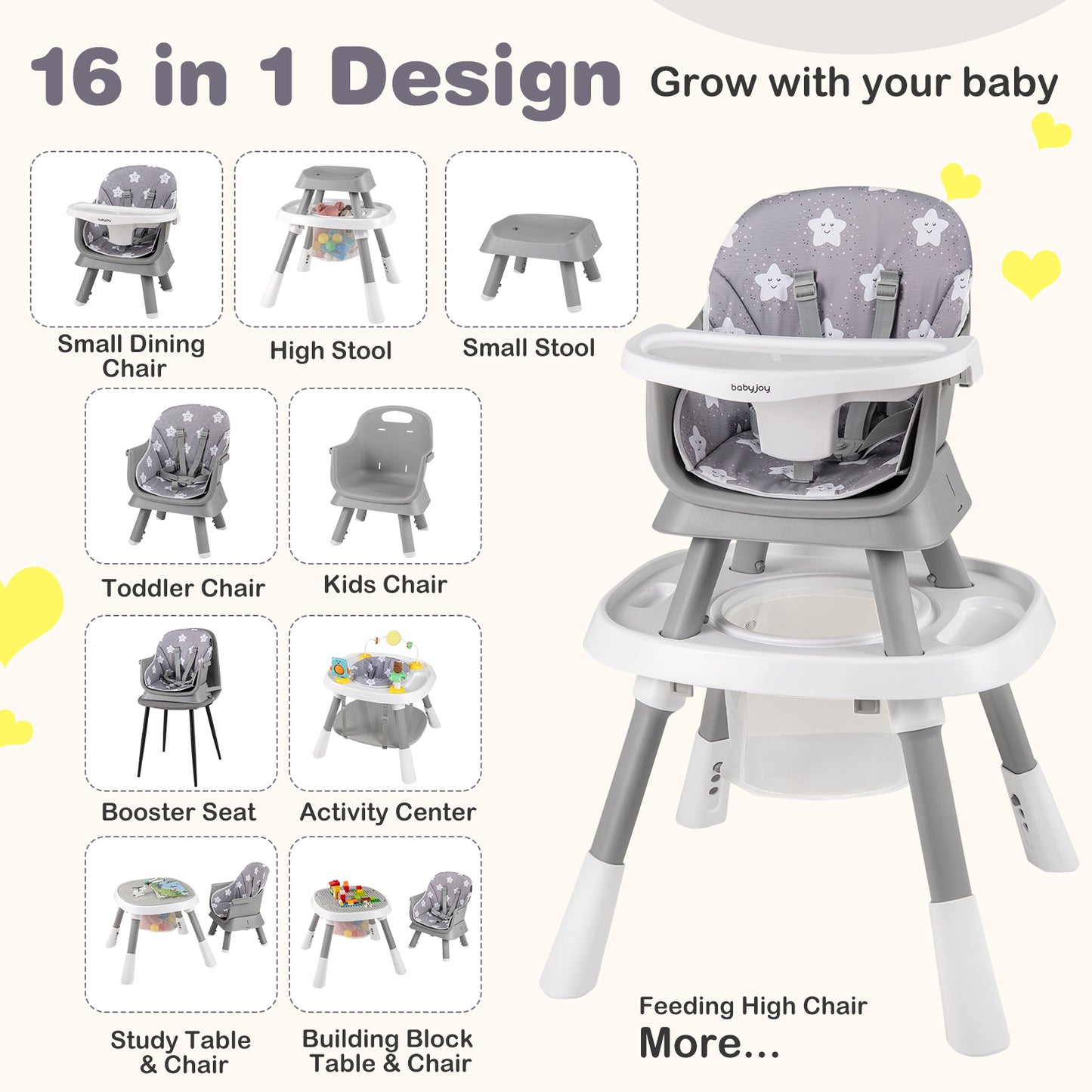 16-in-1 Baby High Chair, Activity Center, Booster Seat, Grey High Chairs at Gallery Canada