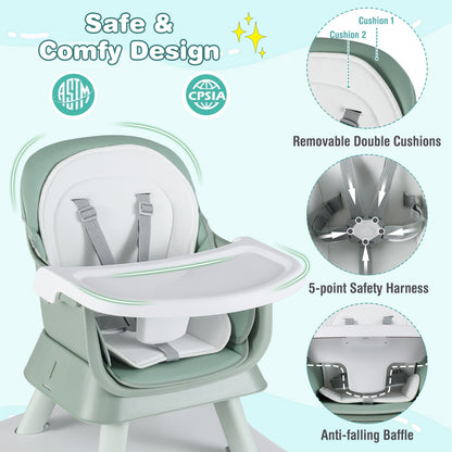 6-In-1 Convertible High Chair, Adjustable Removable Tray, Green High Chairs at Gallery Canada
