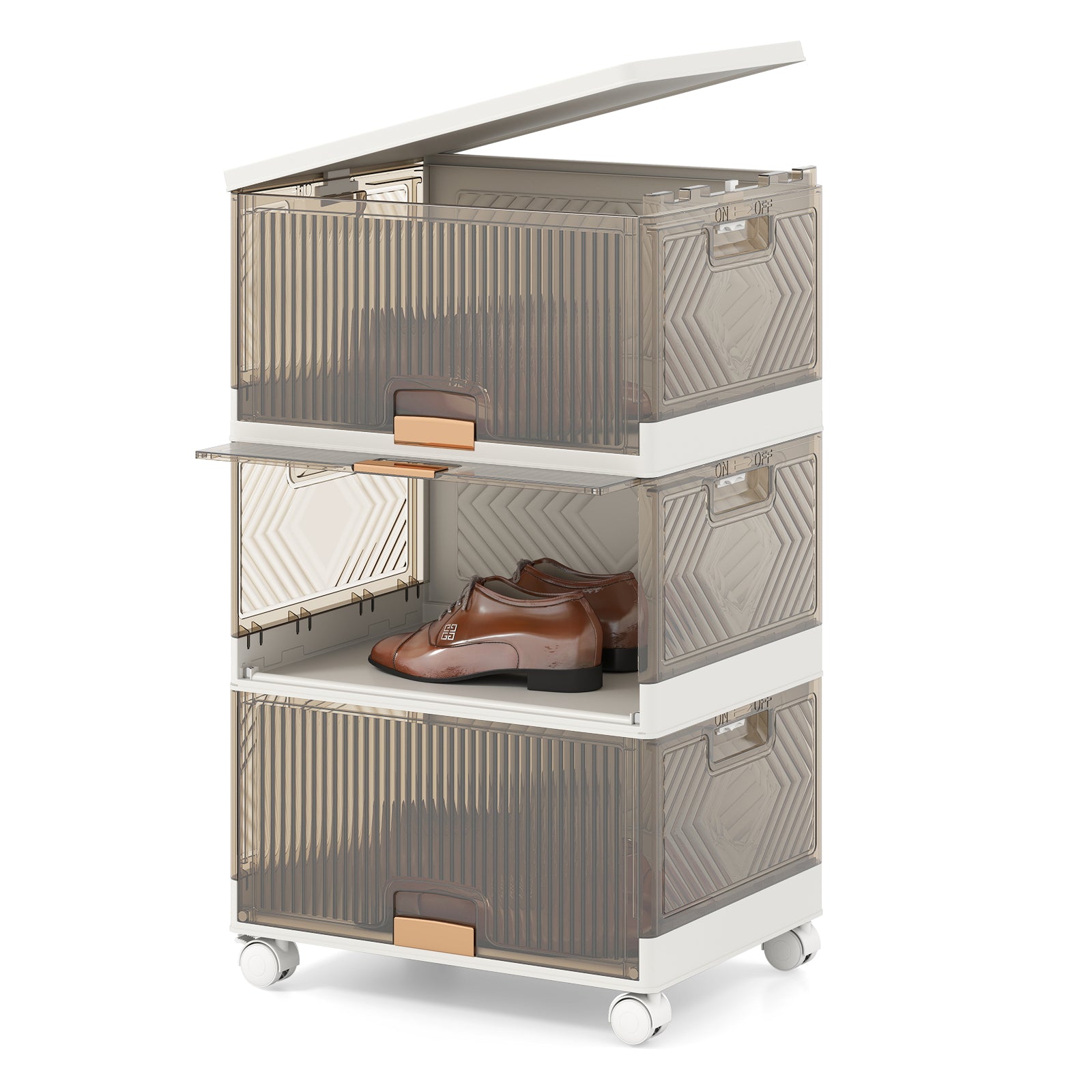 3 Cube Stackable Storage Bins, Detachable Wheels, White Shoe Racks & Storage Benches at Gallery Canada