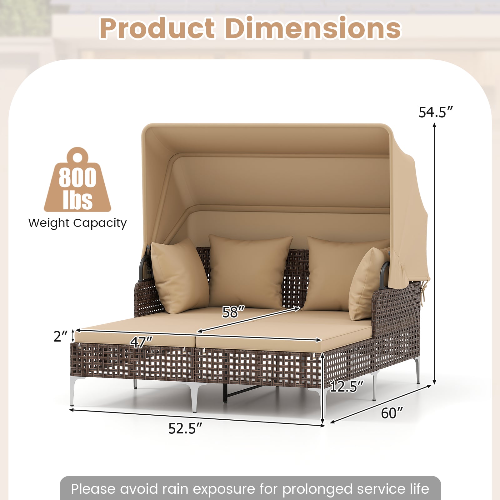 Outdoor Daybed With Retractable Canopy, Brown Outdoor Chaise Lounges at Gallery Canada