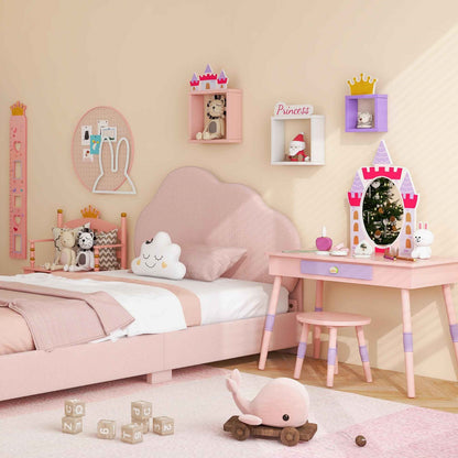 Kids' Room Bundle, Twin Bed Frame, Wardrobe, Vanity Table, Stool Set Toddler & Kids Furniture at Gallery Canada