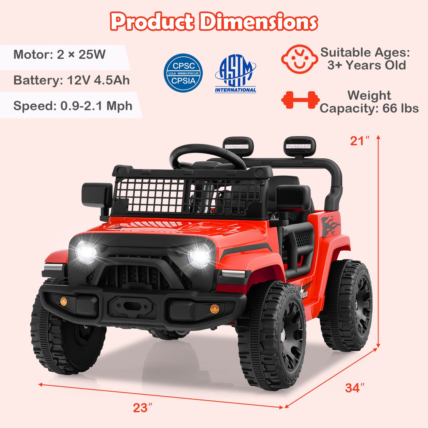12V Kids Ride On Truck Car, Battery Powered Electric Vehicle, Red Powered Ride On Toys at Gallery Canada